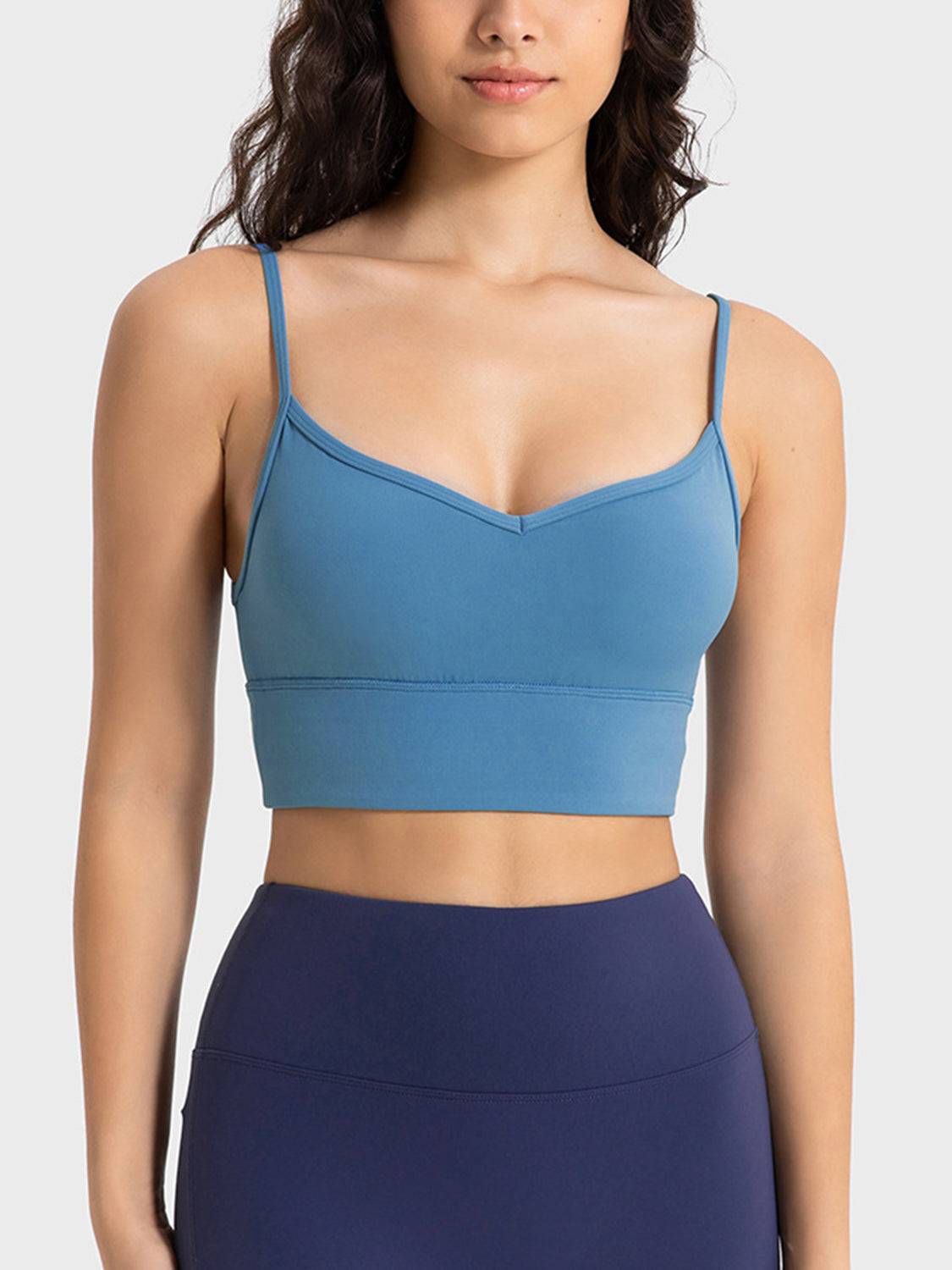 Spaghetti Strap Sports Bra with Customizable Padding