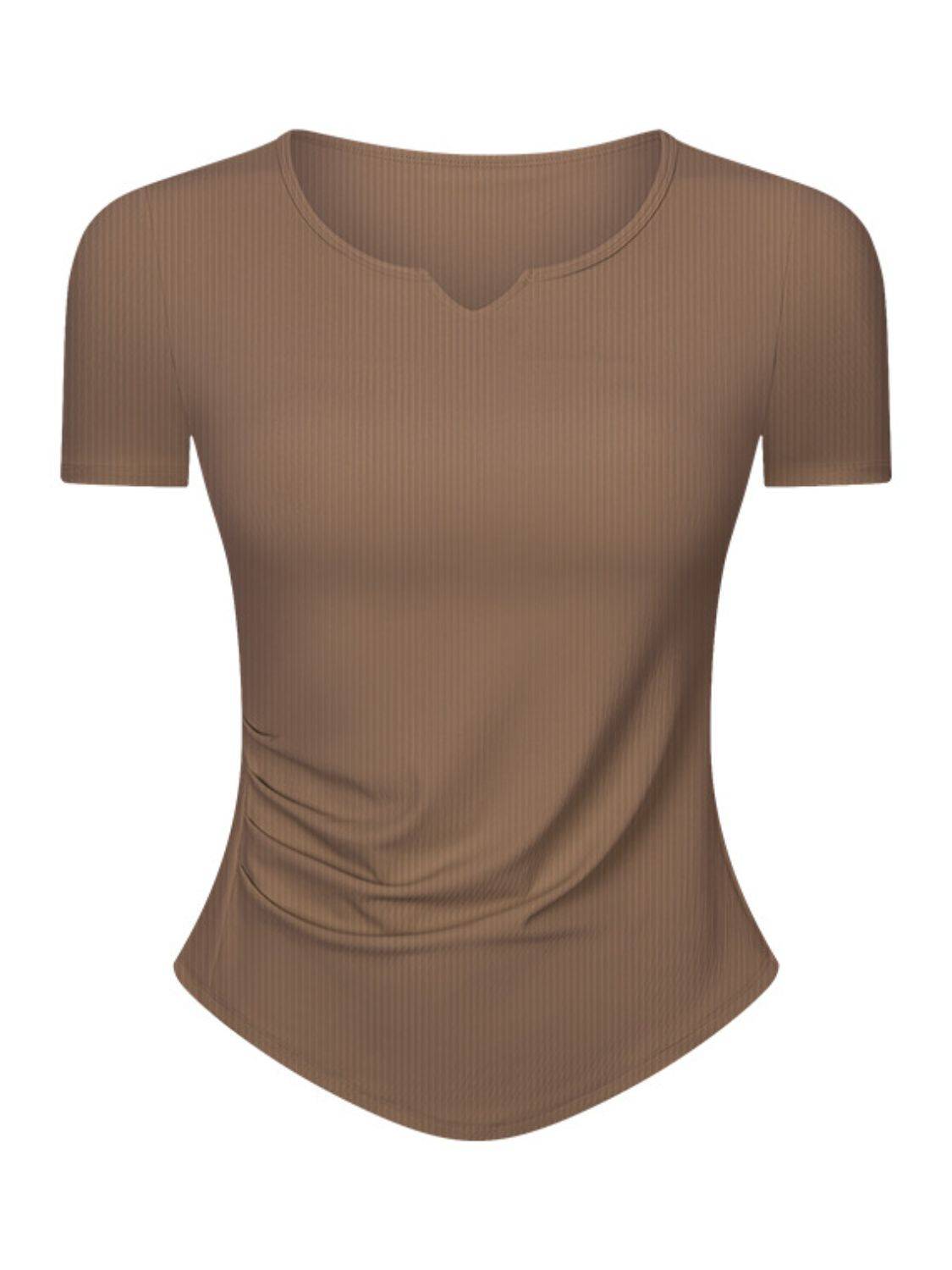 Notched Short Sleeve Active T-Shirt with Detachable Chest Pads