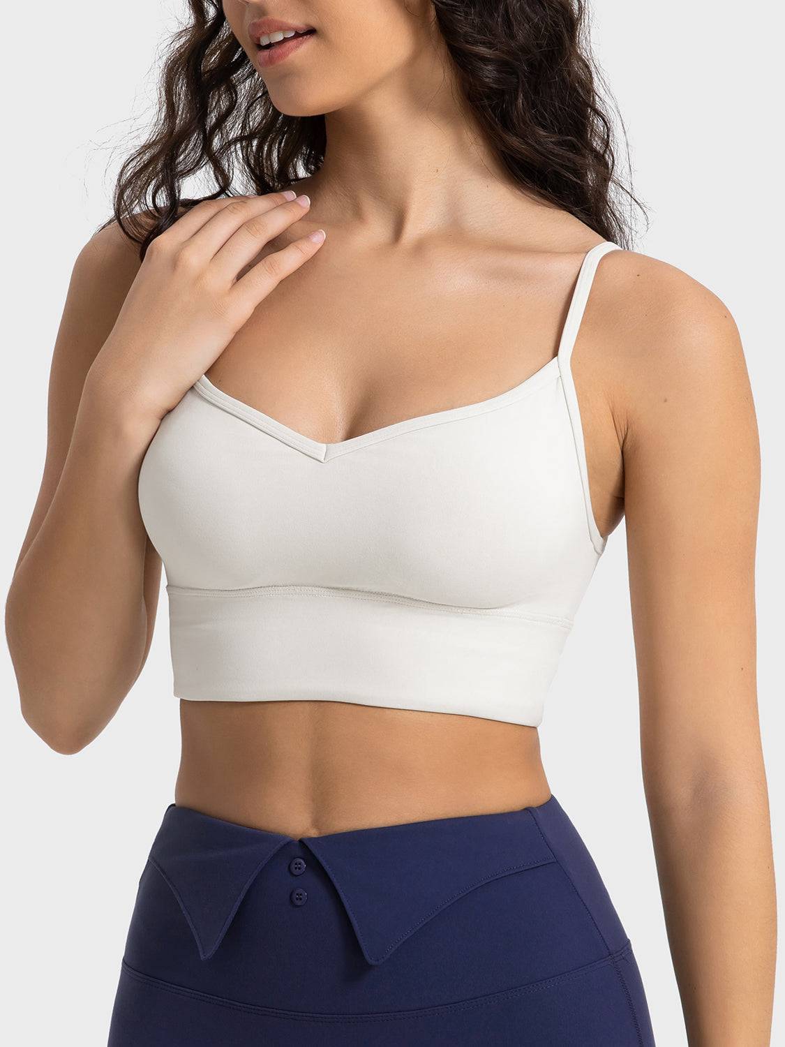 Spaghetti Strap Sports Bra with Customizable Padding
