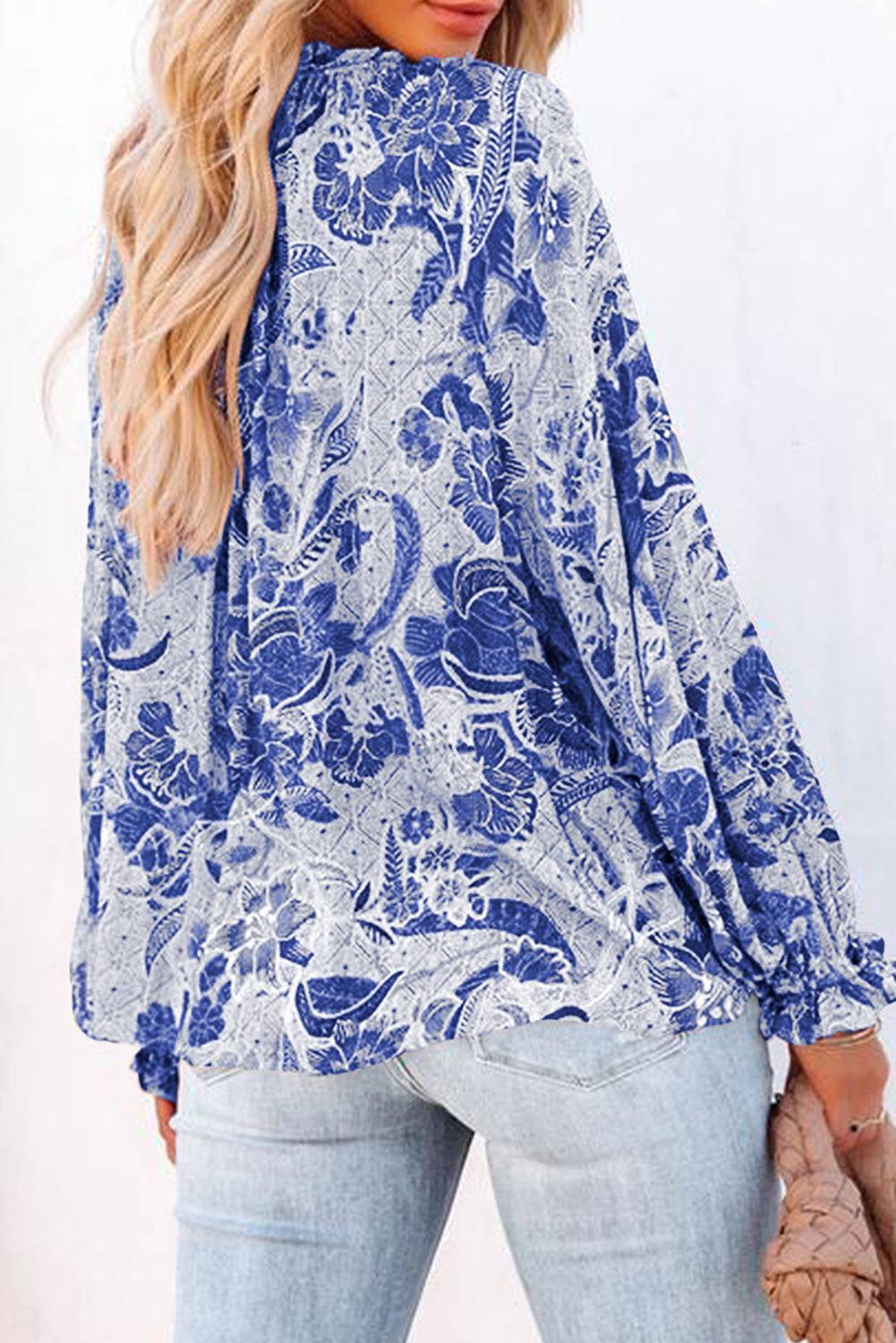 Floral Tie Neck Blouse with Flounce Sleeves | Timeless Style