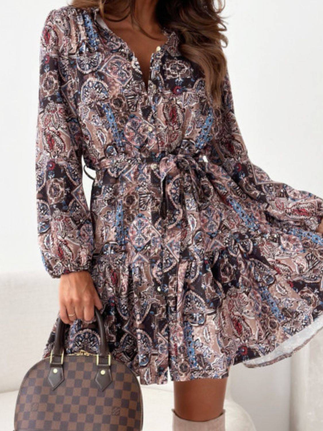 Ruffle Hem Floral Dress with Button Front Elegance