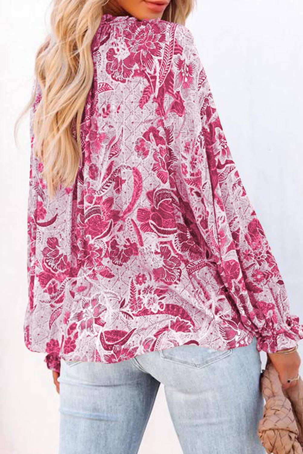 Floral Tie Neck Blouse with Flounce Sleeves | Timeless Style