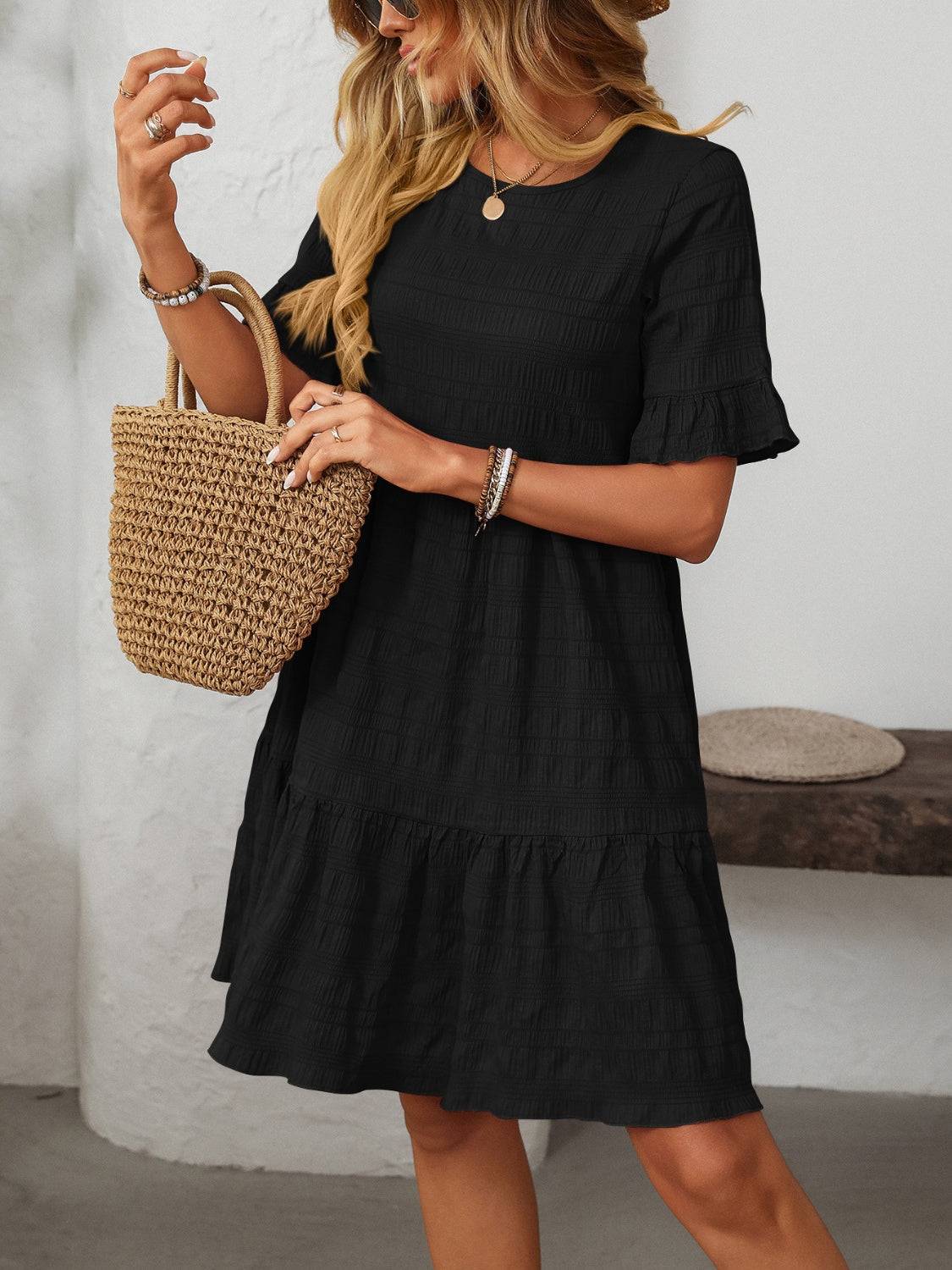 Mandy Ruffled Ruched Dress – Romantic Charm for Every Occasion