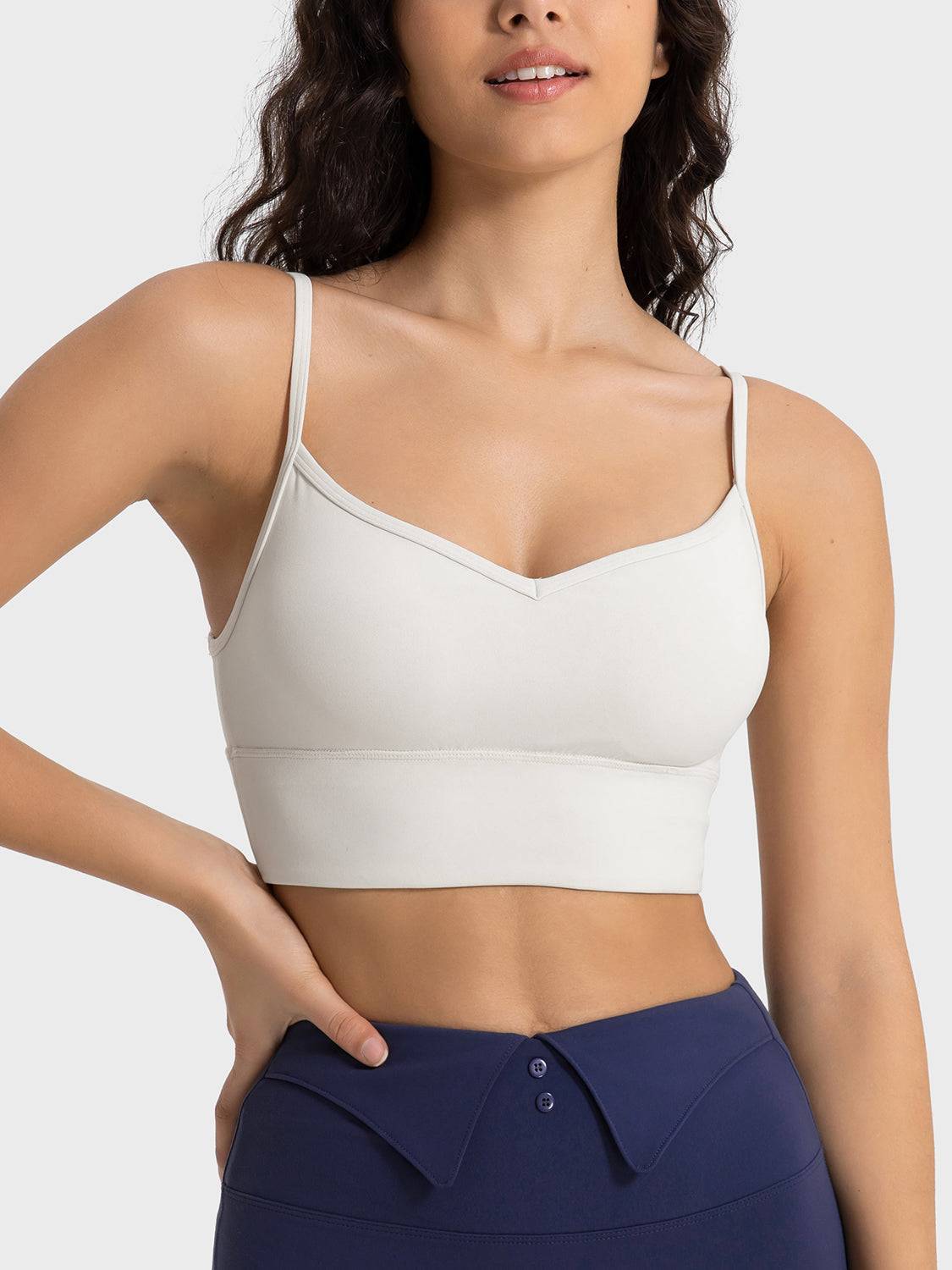 Spaghetti Strap Sports Bra with Customizable Padding