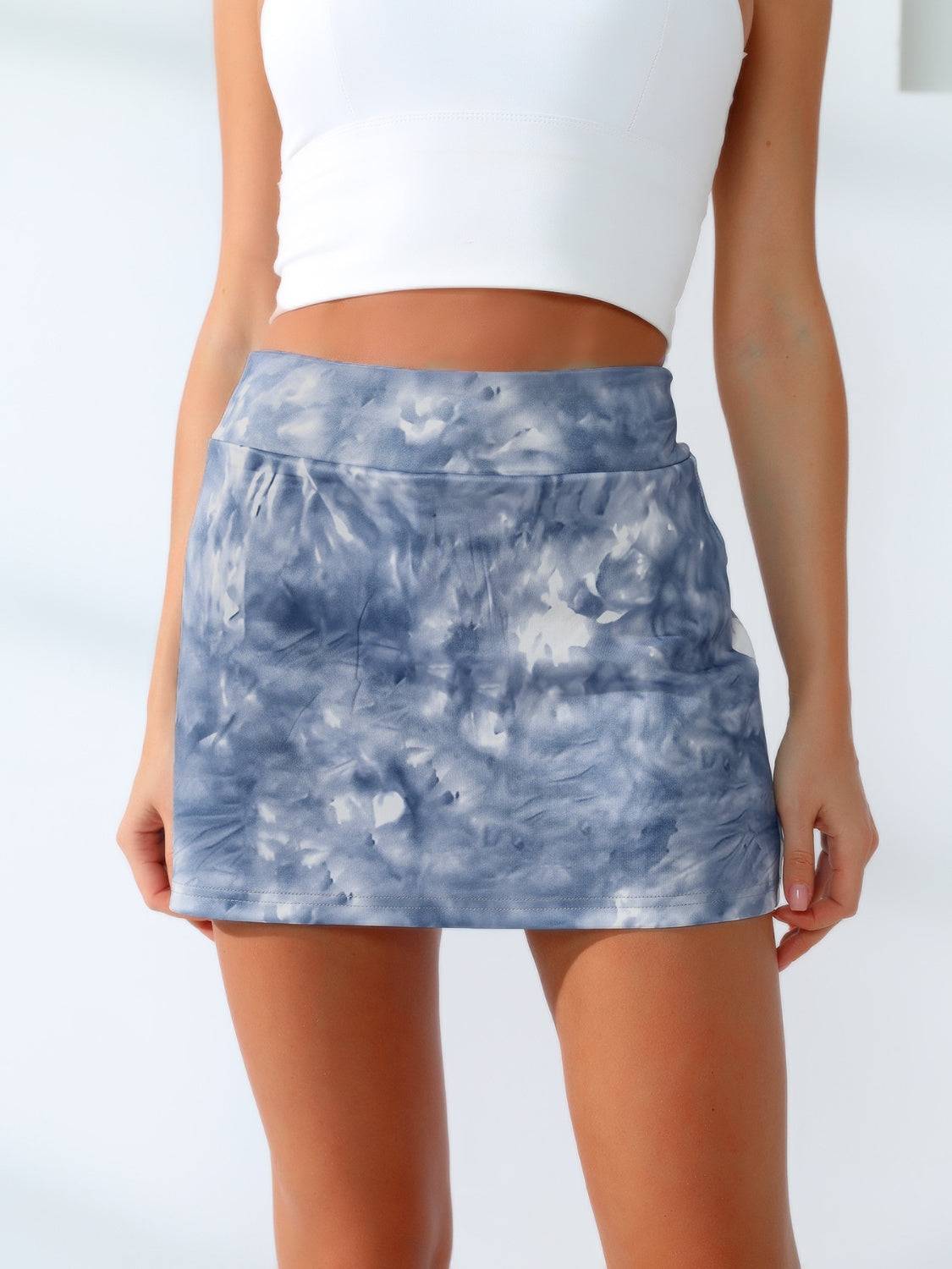 Quick-Dry Tie-Dye Tennis Skirt with Built-In Shorts and Pocket