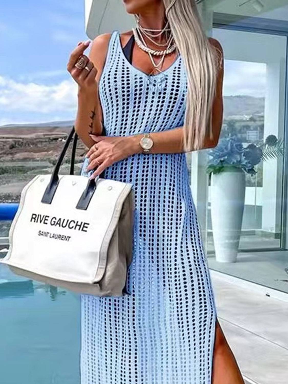 Coastal Glow Mesh Cover Up Dress With Side Slit – Lightweight &amp; Colorful Beachwear