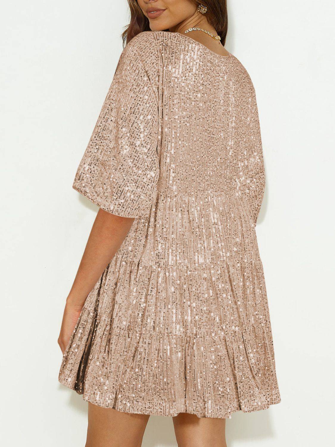 Sequin Mini Dress | Round Neck and Half Sleeve Sparkle Dress