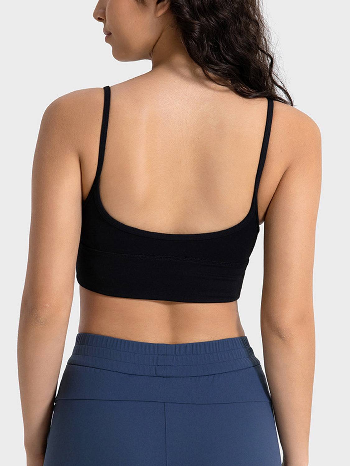 Spaghetti Strap Sports Bra with Customizable Padding