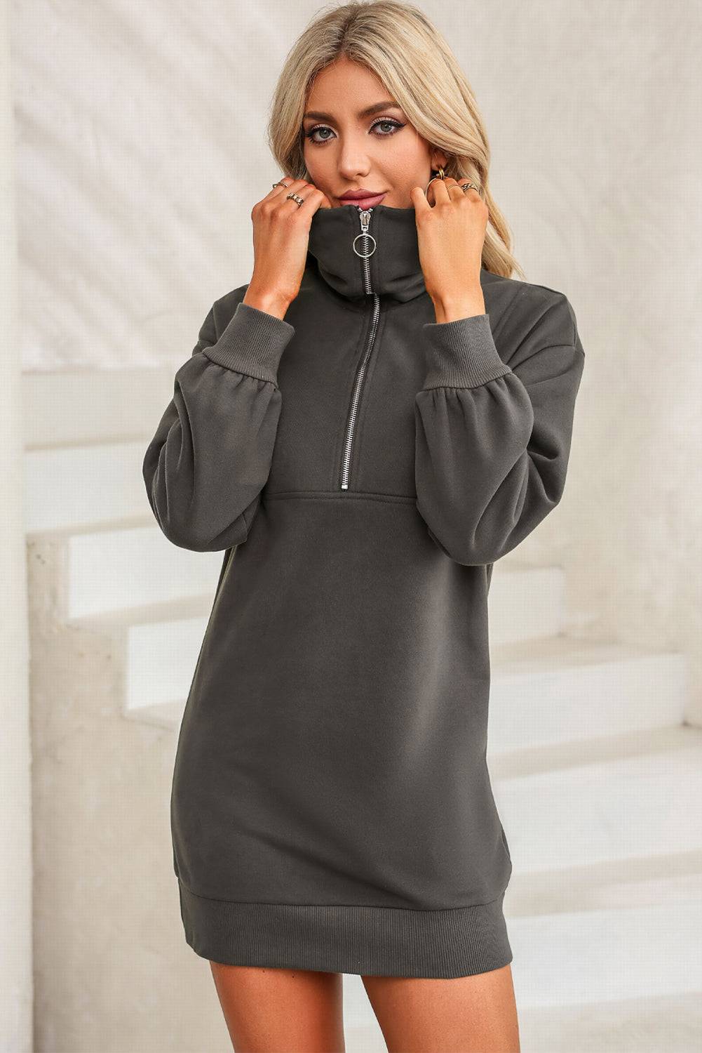 Upgrade your casual style with the Half Zip Sweatshirt Dress, the perfect blend of comfort and chic.