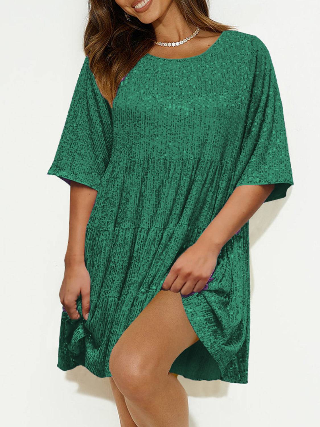 Sequin Mini Dress | Round Neck and Half Sleeve Sparkle Dress
