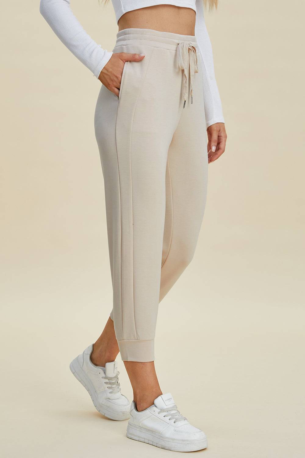 High Waist Cropped Pants with Adjustable Drawstring | Everyday Style Buttery Soft
