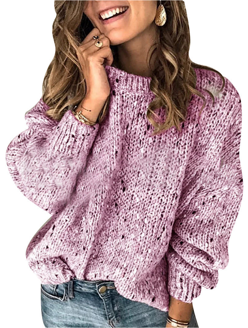 Winter Polka Dot Pullover Knitted Sweater Fashion Solid Color Loose Long Sleeve Top Women&#39;s Clothing
