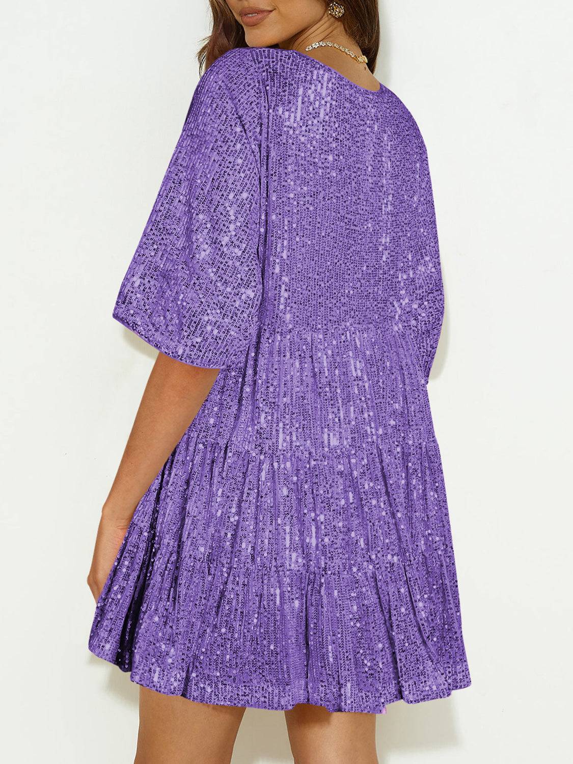 Sequin Mini Dress | Round Neck and Half Sleeve Sparkle Dress