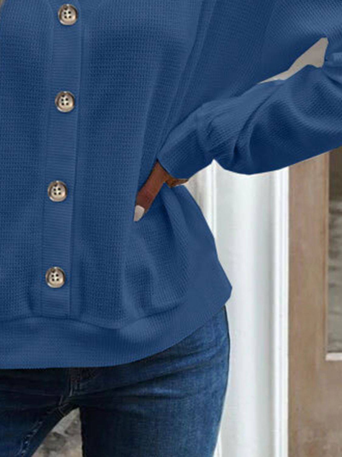 V-Neck Waffle Knit Blouse with Long Sleeves | Casual Everyday Style