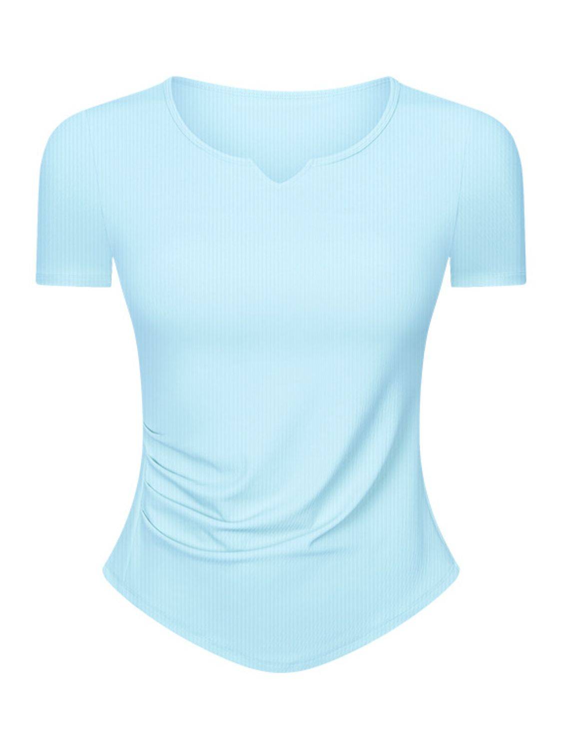 Notched Short Sleeve Active T-Shirt with Detachable Chest Pads