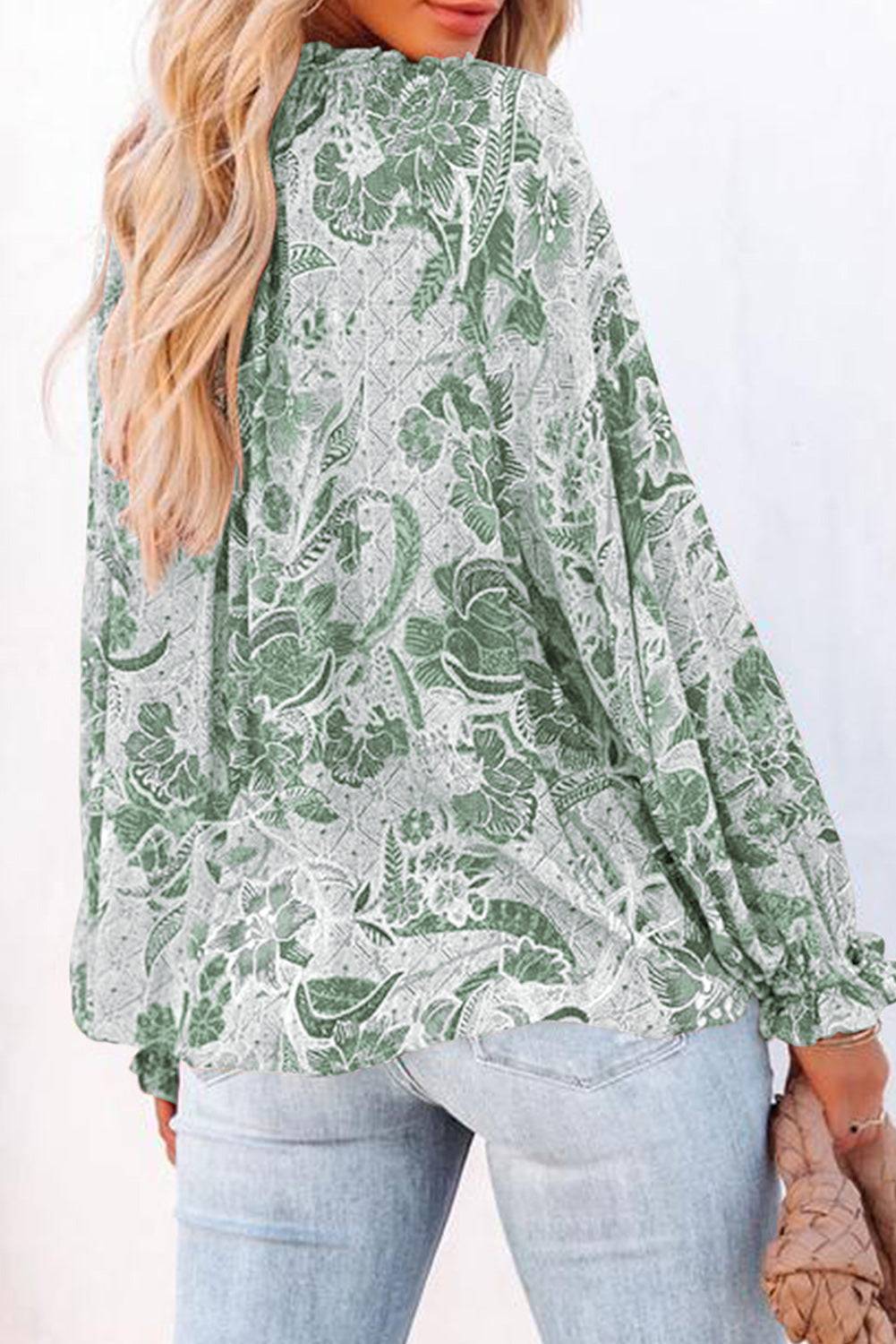 Floral Tie Neck Blouse with Flounce Sleeves | Timeless Style