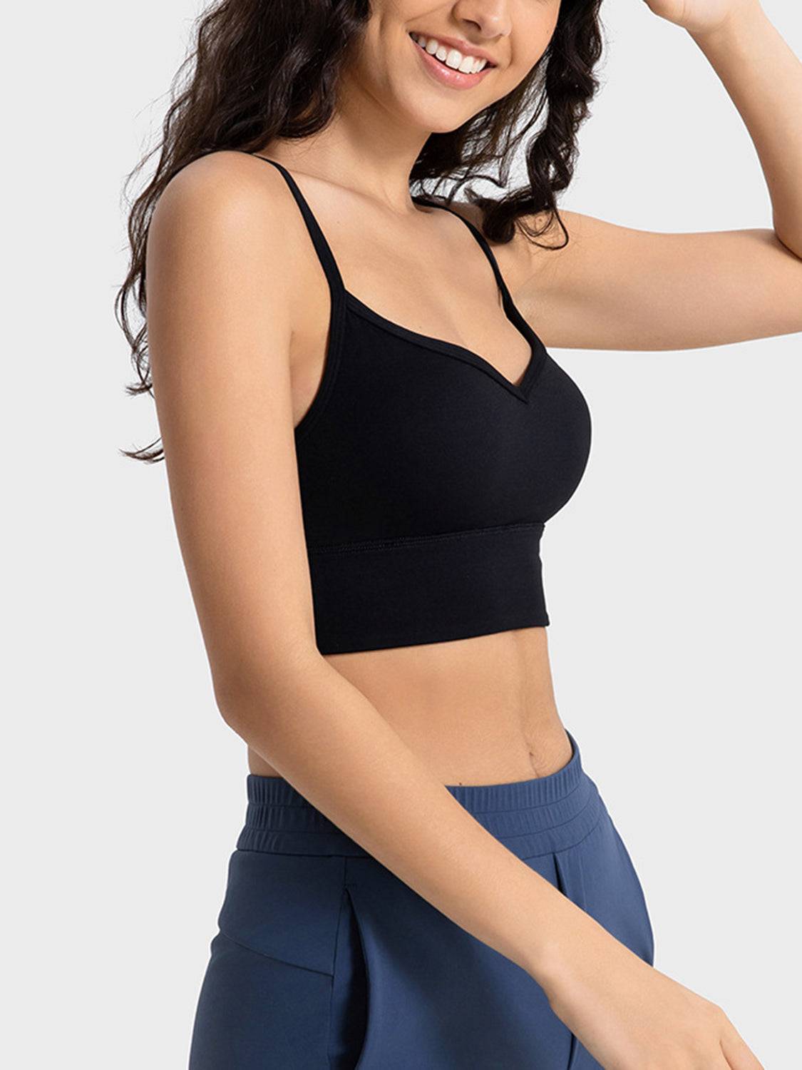 Spaghetti Strap Sports Bra with Customizable Padding