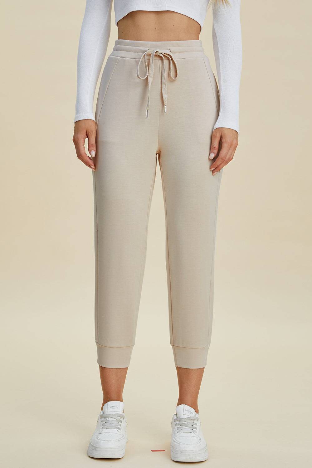 High Waist Cropped Pants with Adjustable Drawstring | Everyday Style Buttery Soft