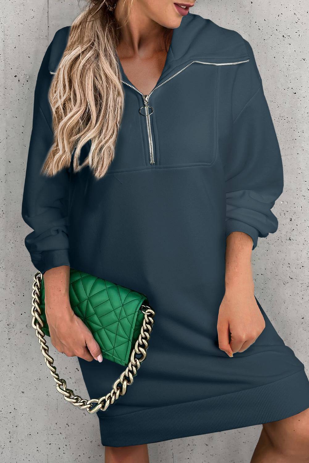 Upgrade your casual style with the Half Zip Sweatshirt Dress, the perfect blend of comfort and chic.