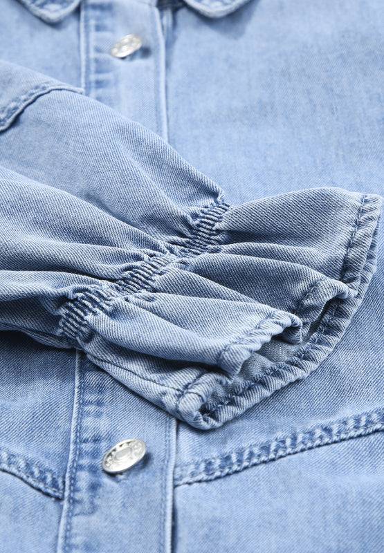 Distressed Denim Dress with Flounce Sleeves | Timeless Casual Elegance