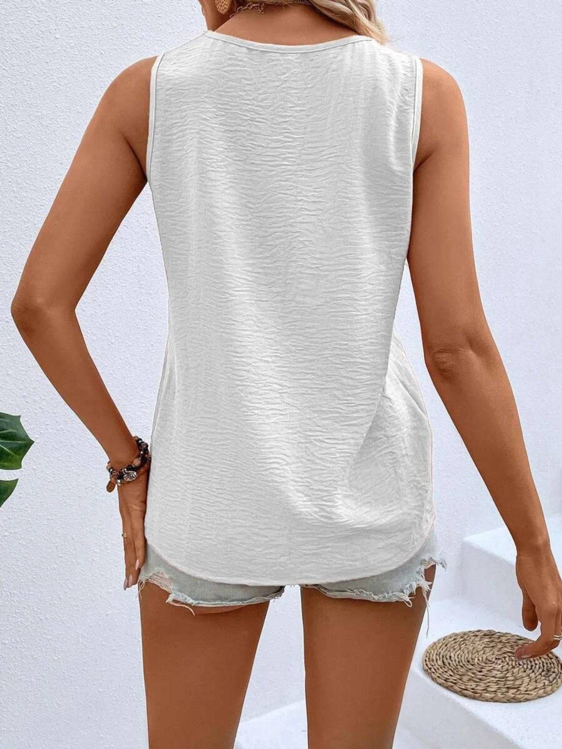 V-Neck Tank Top with Button Detail and Everyday Comfort
