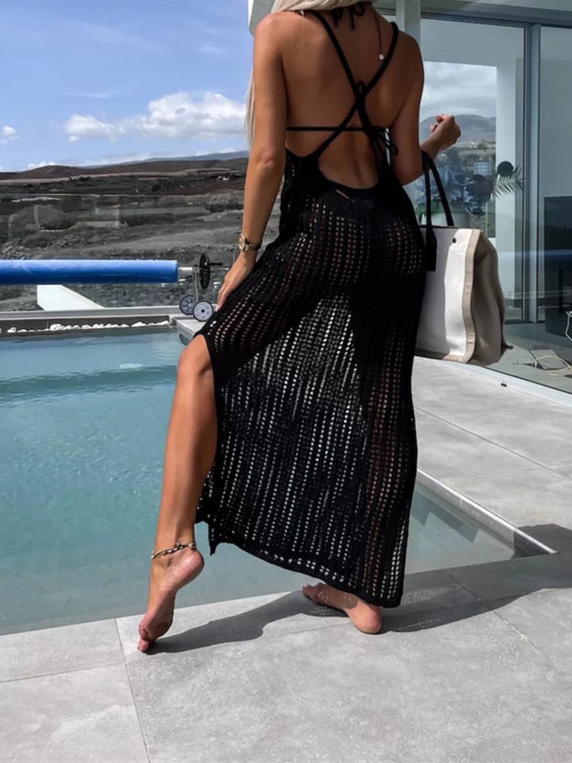 Coastal Glow Mesh Cover Up Dress With Side Slit – Lightweight &amp; Colorful Beachwear