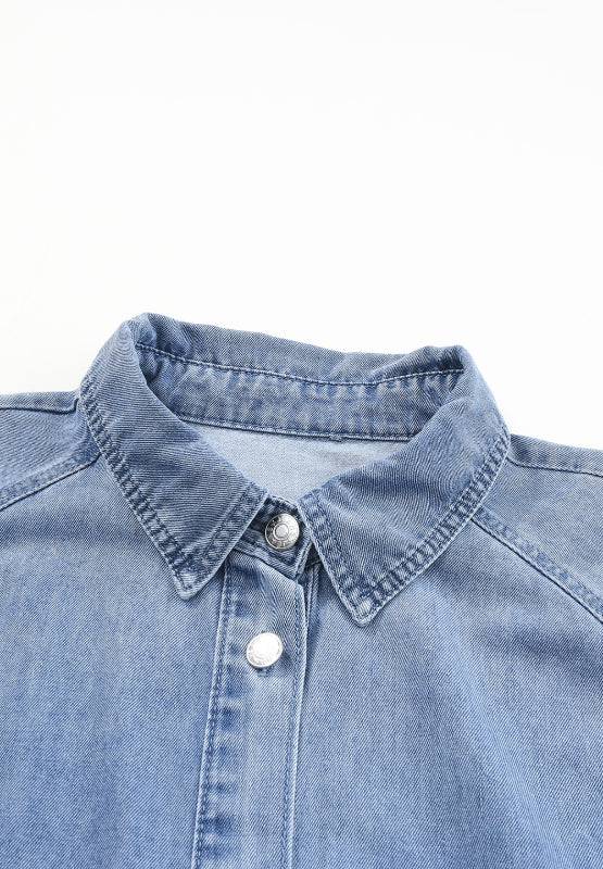 Distressed Denim Dress with Flounce Sleeves | Timeless Casual Elegance