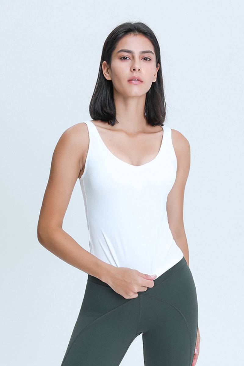 FlexVibe V-Neck Active Tank with Built-In Bra