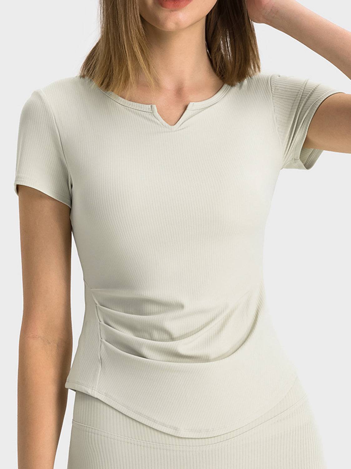Notched Short Sleeve Active T-Shirt with Detachable Chest Pads