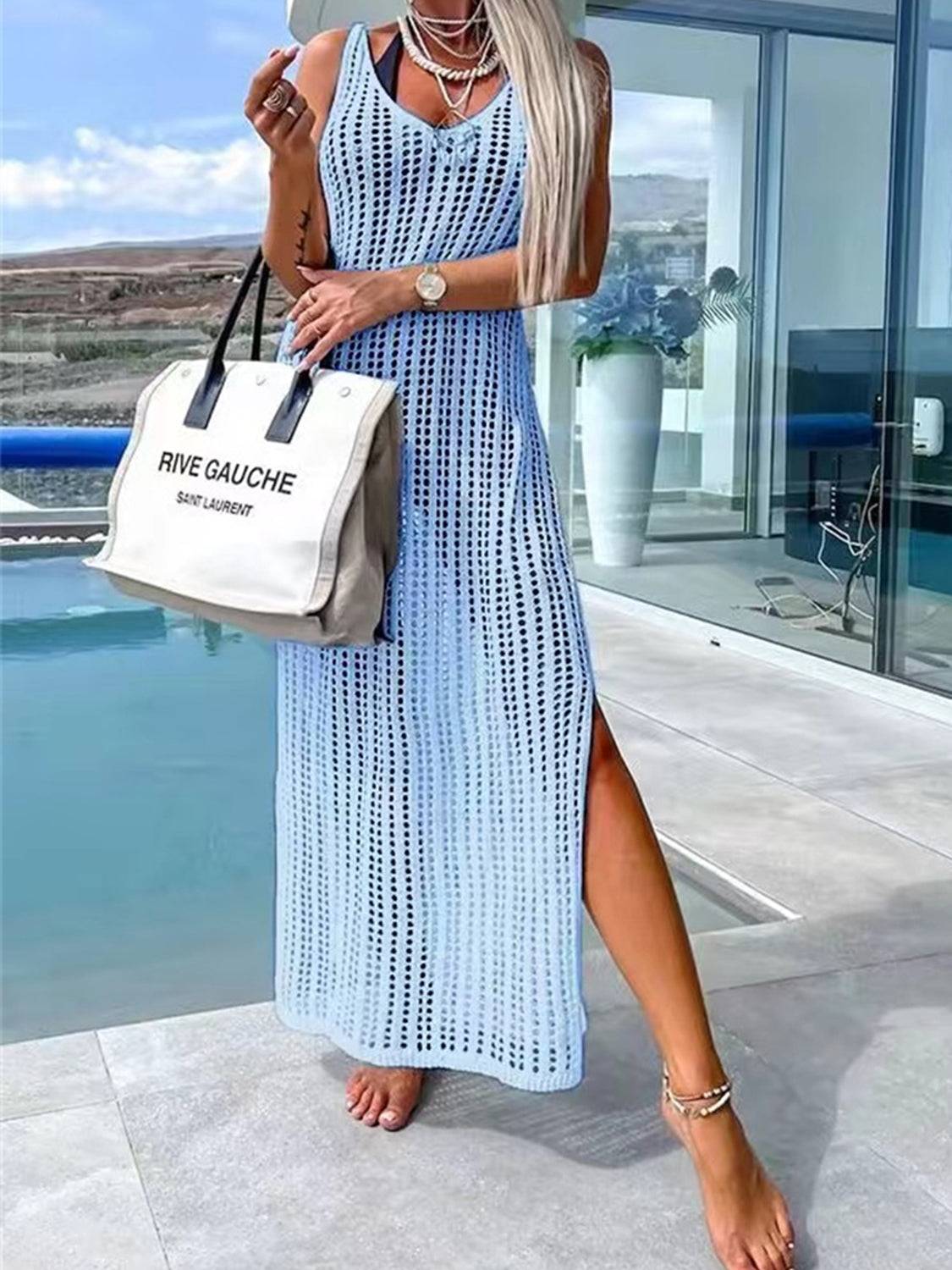 Coastal Glow Mesh Cover Up Dress With Side Slit – Lightweight &amp; Colorful Beachwear