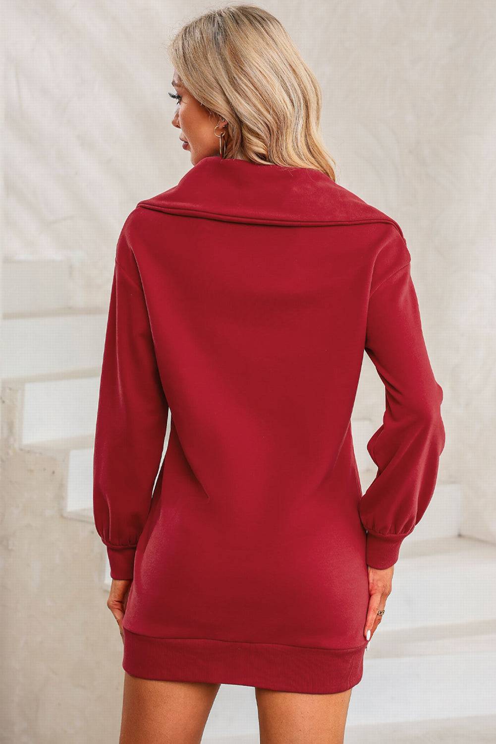 Upgrade your casual style with the Half Zip Sweatshirt Dress, the perfect blend of comfort and chic.