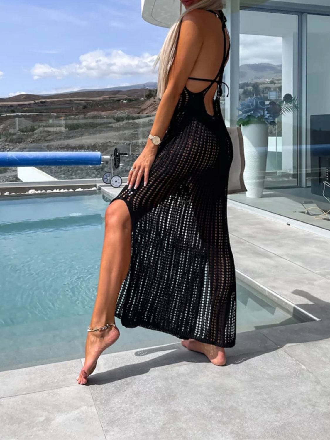 Coastal Glow Mesh Cover Up Dress With Side Slit – Lightweight &amp; Colorful Beachwear