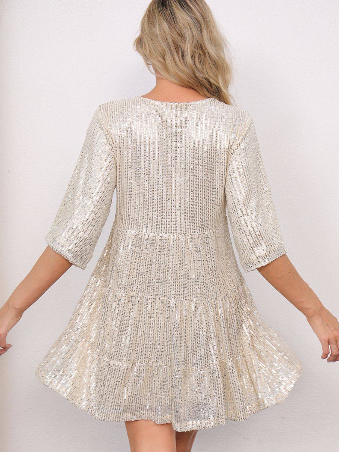 Sequin Mini Dress | Round Neck and Half Sleeve Sparkle Dress