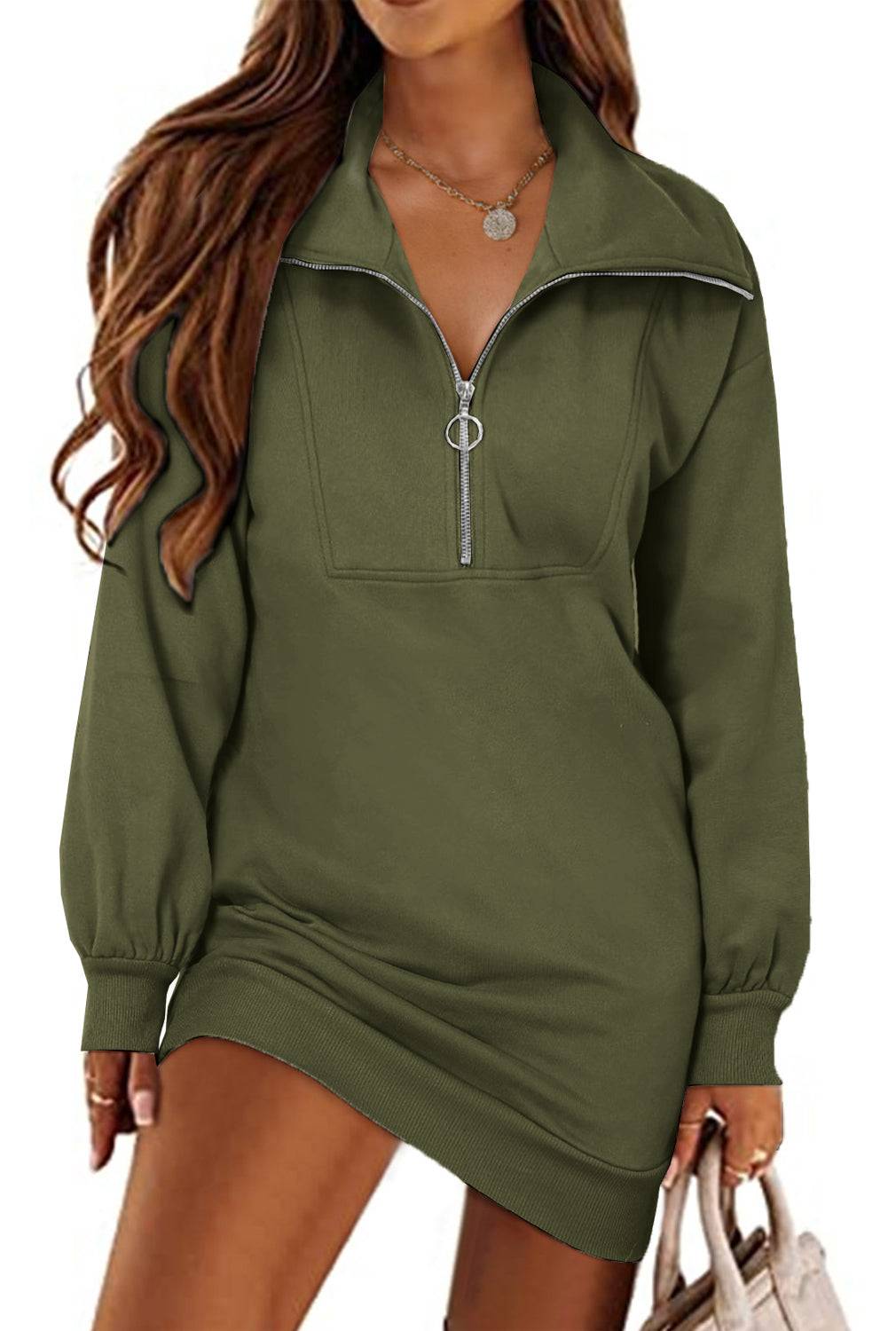 Upgrade your casual style with the Half Zip Sweatshirt Dress, the perfect blend of comfort and chic.