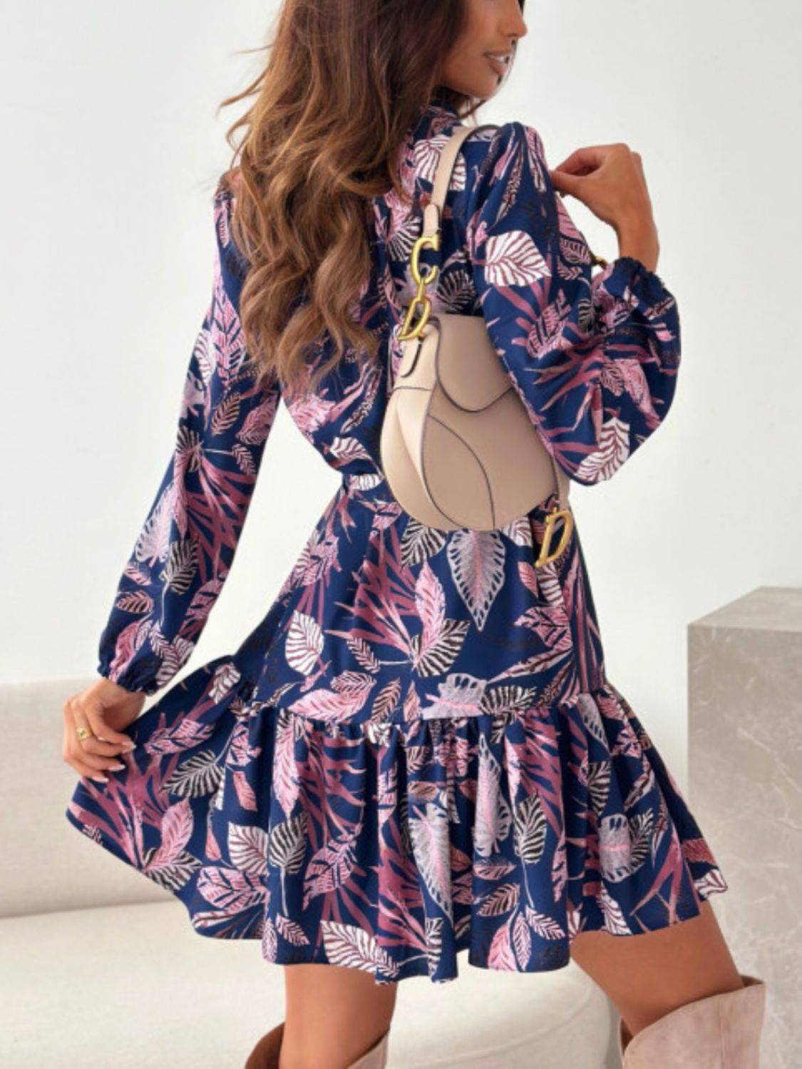 Ruffle Hem Floral Dress with Button Front Elegance