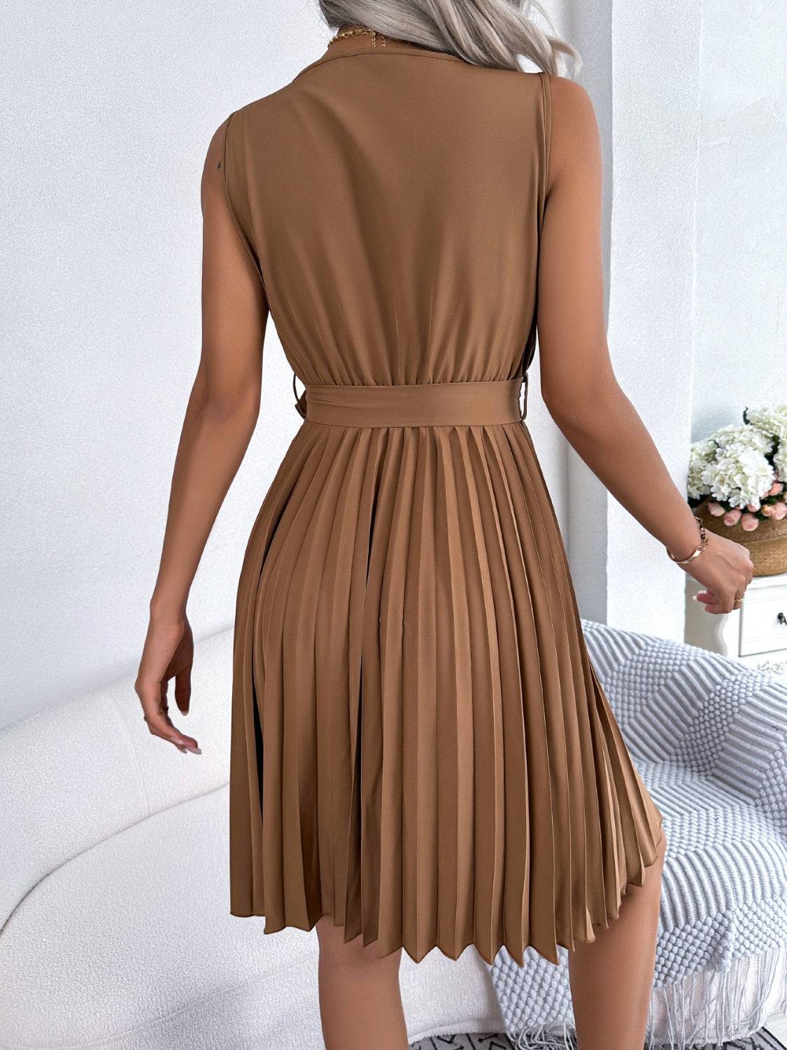 Elegant Pleated Surplice Tie Dress with Flattering Waist