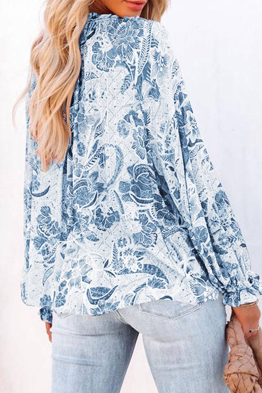 Floral Tie Neck Blouse with Flounce Sleeves | Timeless Style