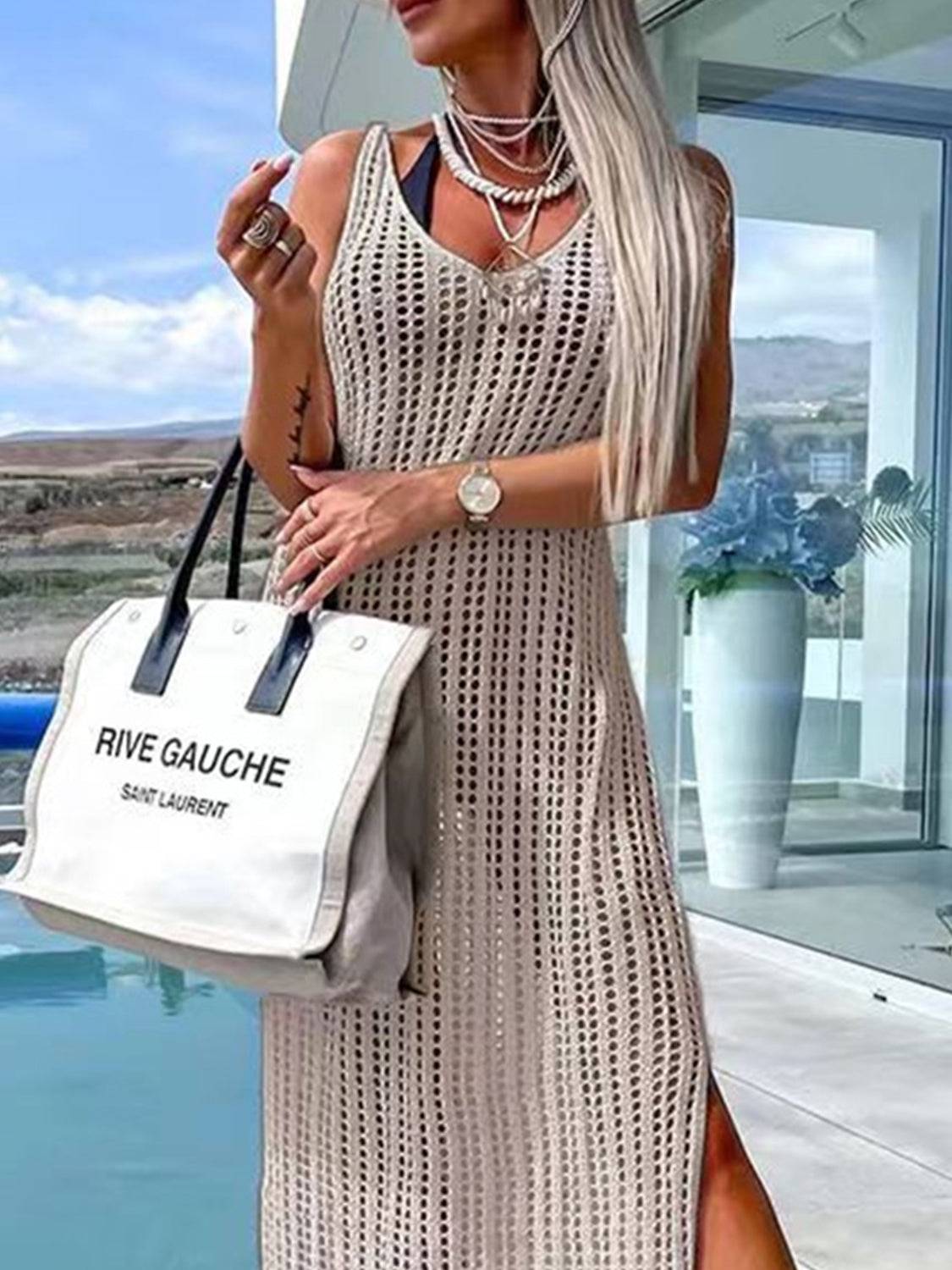 Coastal Glow Mesh Cover Up Dress With Side Slit – Lightweight &amp; Colorful Beachwear