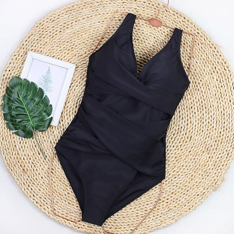 One Piece Swimsuit With Tummy Control, V Neck Criss Cross, Ruched Push Up Slimming Swimwear