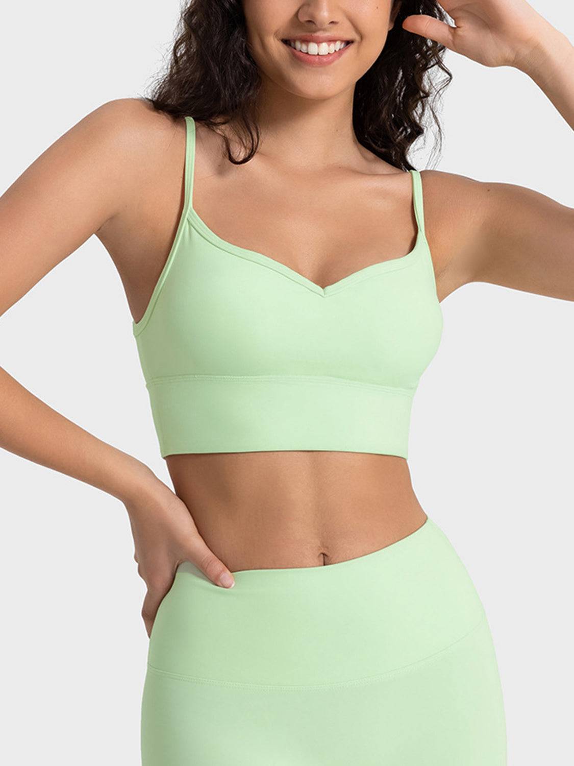 Spaghetti Strap Sports Bra with Customizable Padding