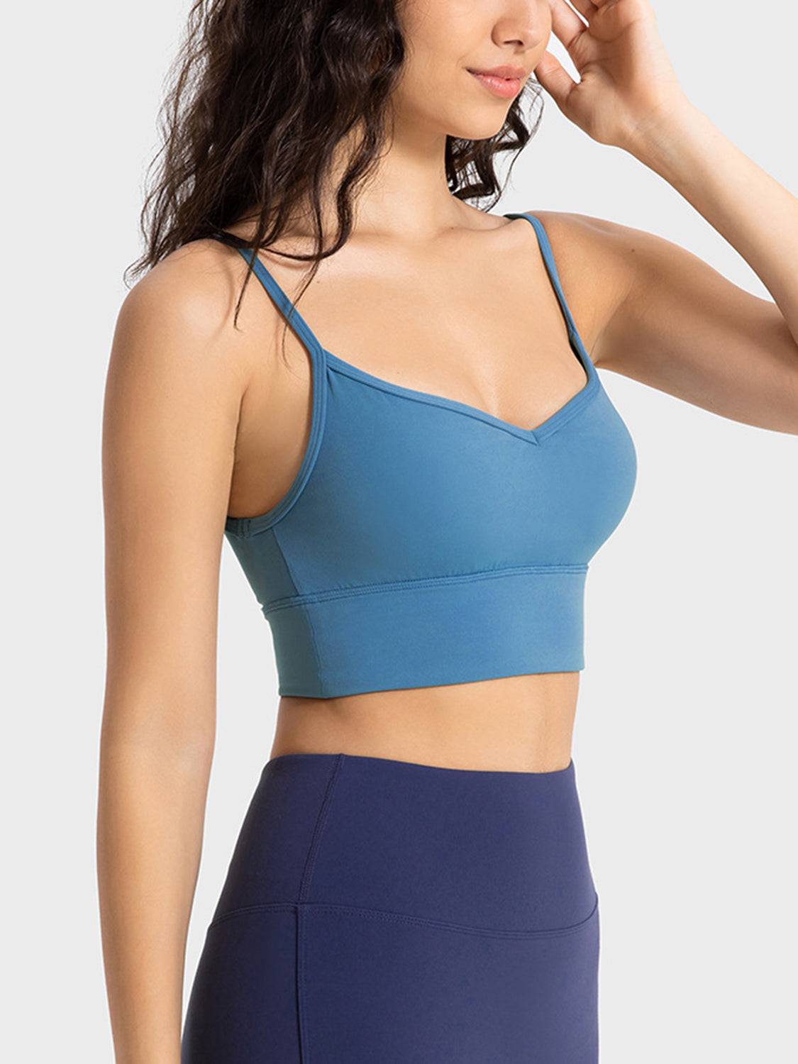 Spaghetti Strap Sports Bra with Customizable Padding
