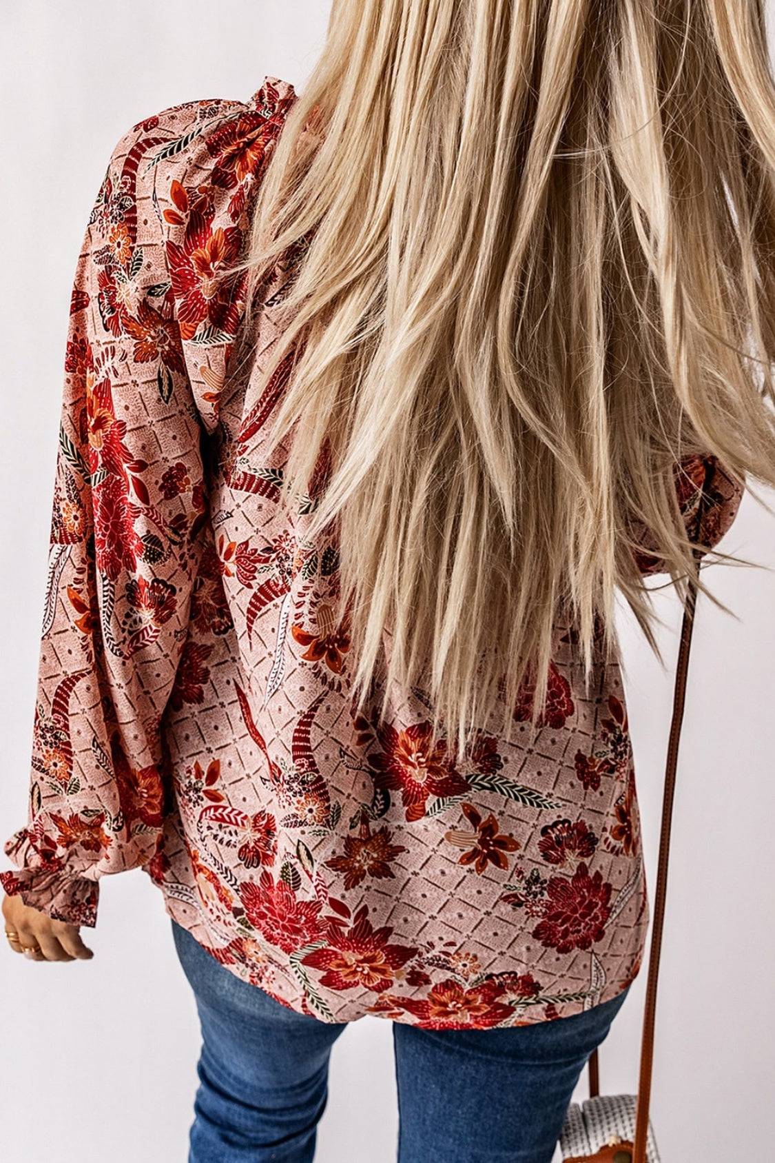 Floral Tie Neck Blouse with Flounce Sleeves | Timeless Style