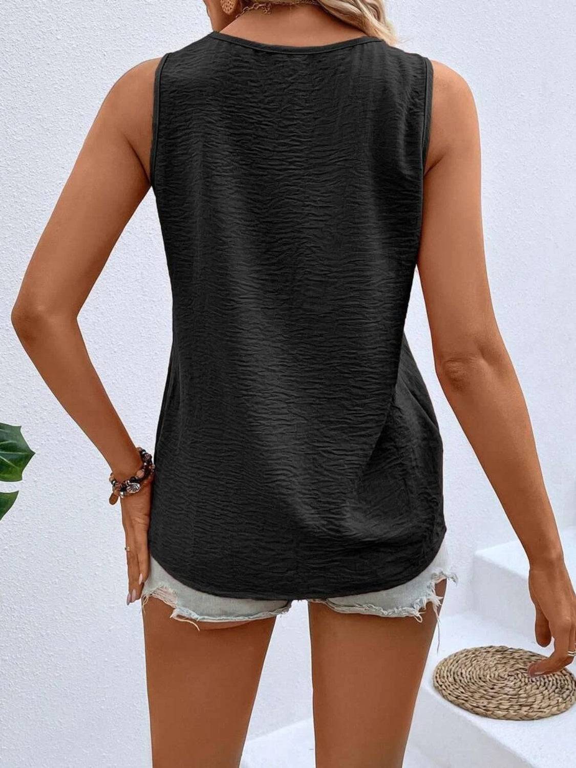 V-Neck Tank Top with Button Detail and Everyday Comfort
