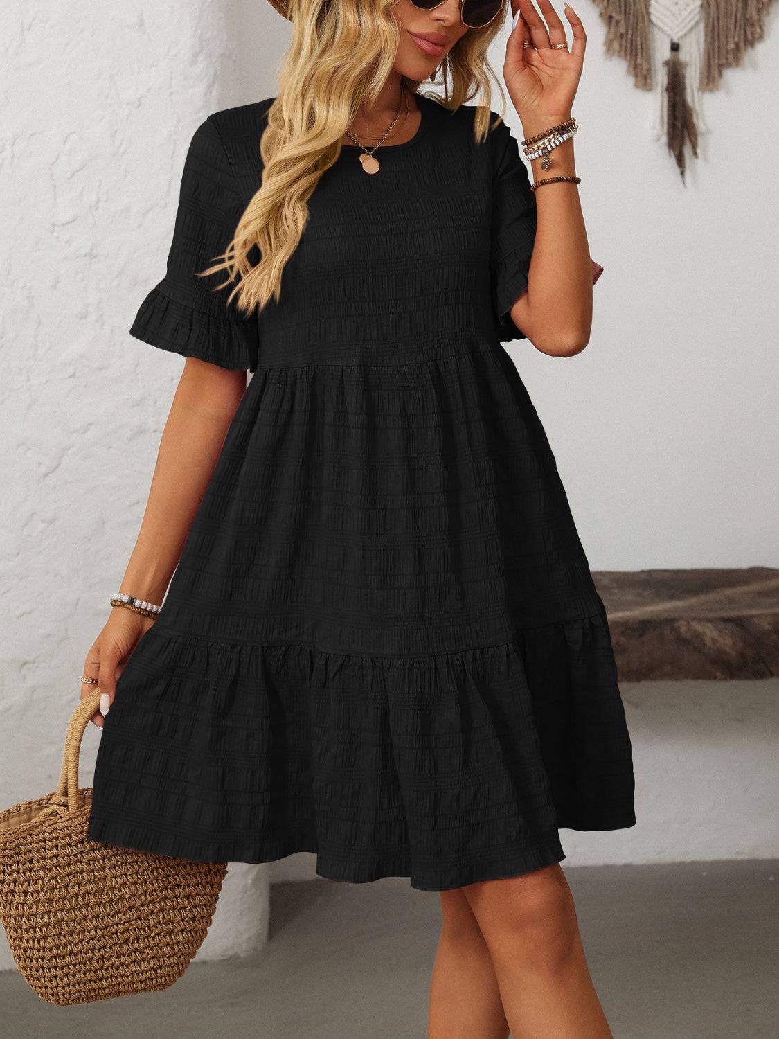 Mandy Ruffled Ruched Dress – Romantic Charm for Every Occasion