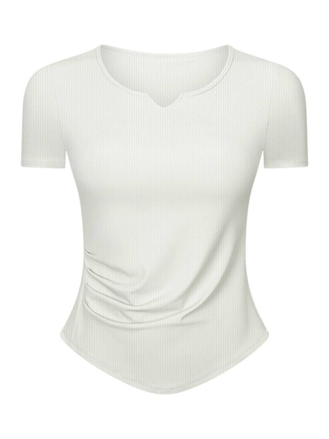Notched Short Sleeve Active T-Shirt with Detachable Chest Pads