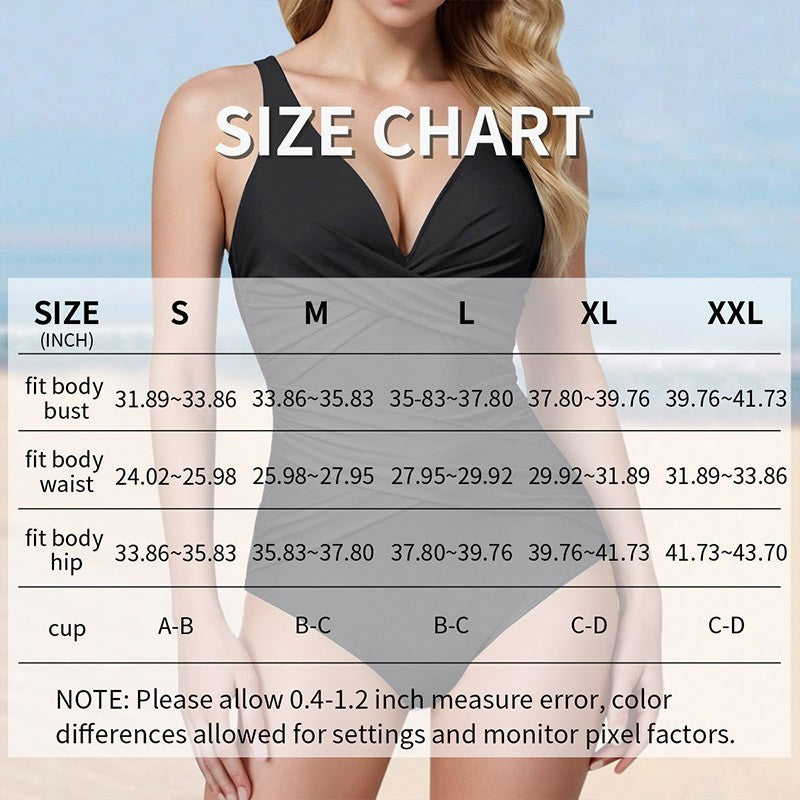 One Piece Swimsuit With Tummy Control, V Neck Criss Cross, Ruched Push Up Slimming Swimwear