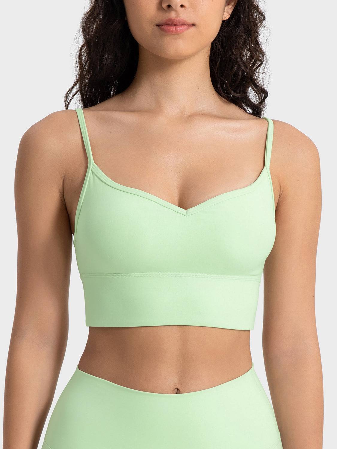 Spaghetti Strap Sports Bra with Customizable Padding