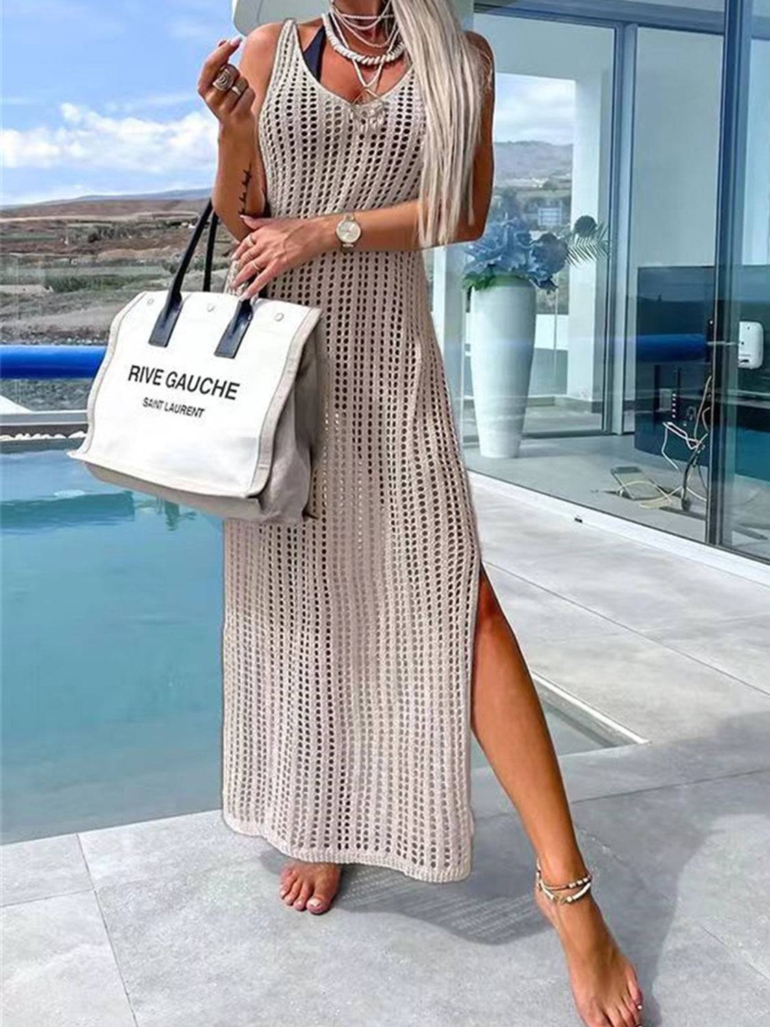 Coastal Glow Mesh Cover Up Dress With Side Slit – Lightweight &amp; Colorful Beachwear