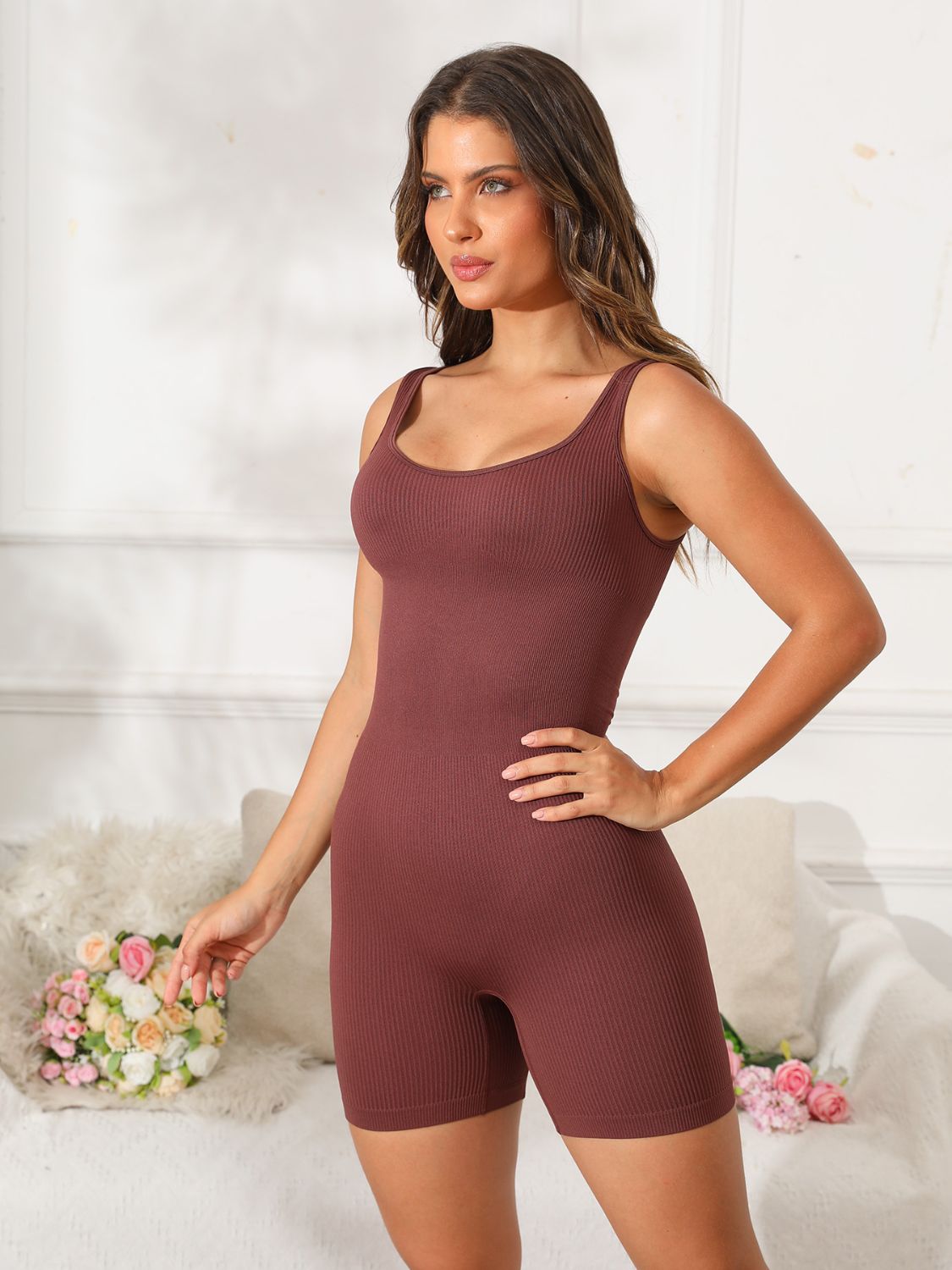 FlexEase Scoop Neck Active Romper | Wide Straps, Ultra-Stretch Fit - SleekrMe