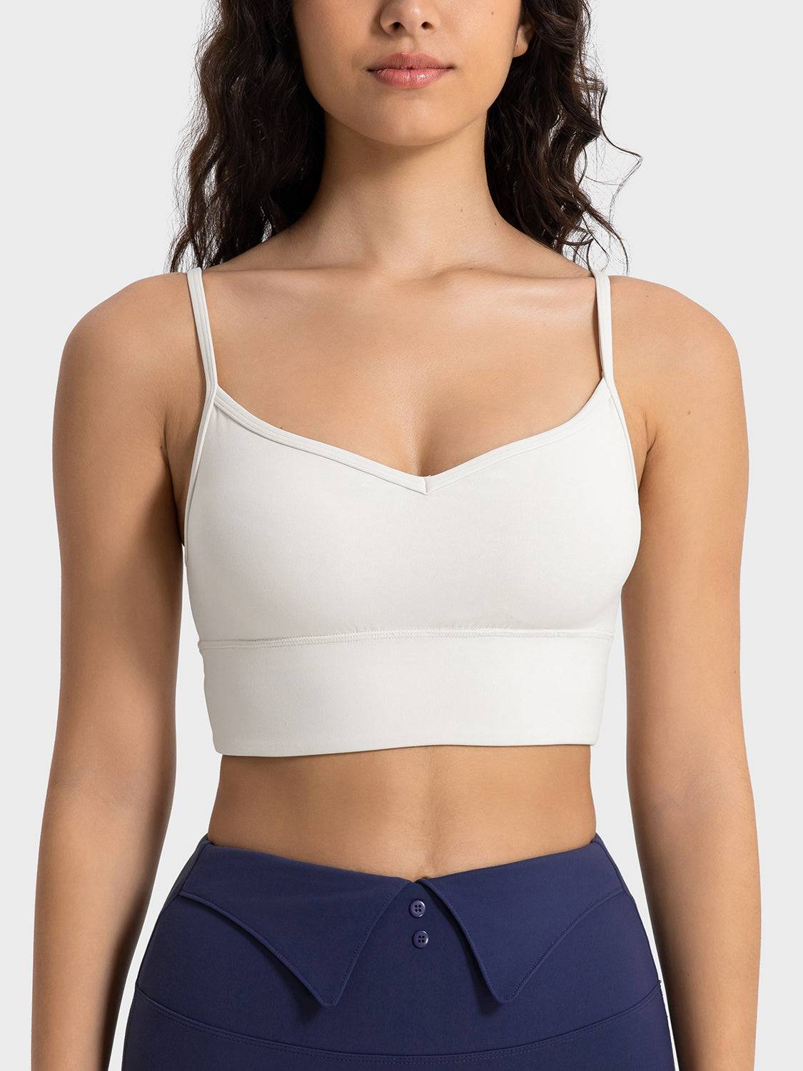 Spaghetti Strap Sports Bra with Customizable Padding
